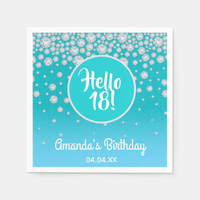18th birthday party teal blue glitter diamonds napkin (Front)