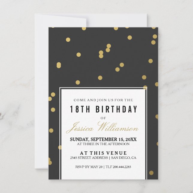 18th Birthday Party | Trendy Gold Polka Invitation (Front)