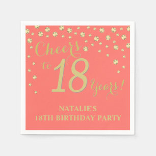 18th Birthday Party White and Coral Diamond Napkin