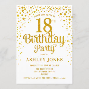 18th Birthday Party - White & Gold Invitation