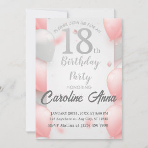 18th Birthday Party - White Gold Pink Invitation