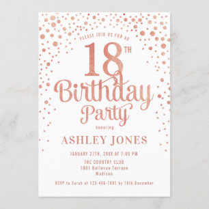 18th Birthday Party - White & Rose Gold Invitation