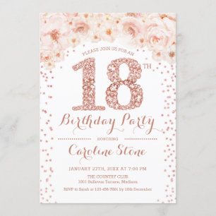 18th Birthday Party - White Rose Gold Invitation
