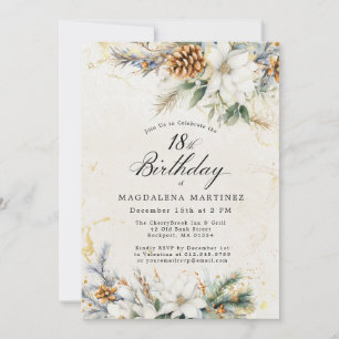 18th Birthday Party Winter White Floral Greenery Invitation