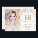 18th Birthday Party With Photo - Gold Pink Floral  Invitation<br><div class="desc">18th birthday party invitation with your photo. Features gold confetti and blush pink roses. Classy floral design with faux glitter. Perfect for an elegant eighteen bday celebration.</div>