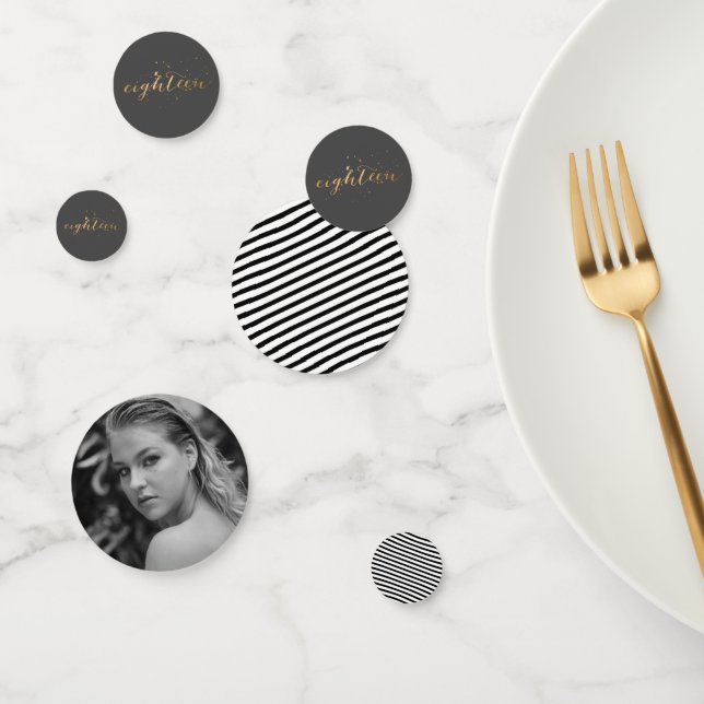 18th Birthday Photo Black White Gold Party Confetti (Group)