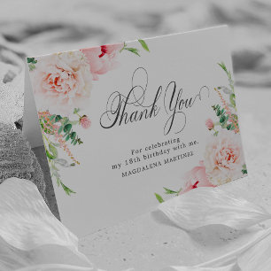 18th Birthday Photo Blush Pink Floral Folded Thank You Card
