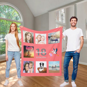 18th birthday photo collage girl coral fleece blanket