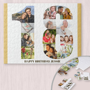 18th Birthday Photo Collage Neutral Number 18 Jigsaw Puzzle