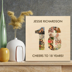 18th Birthday Photo Collage Number 18 Custom Wood Wall Art
