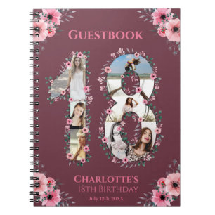 18th Birthday Photo Collage Pink Flower Guest Book