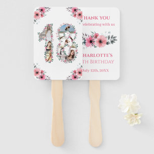 18th Birthday Photo Collage Pink Girl Flower White Hand Fan