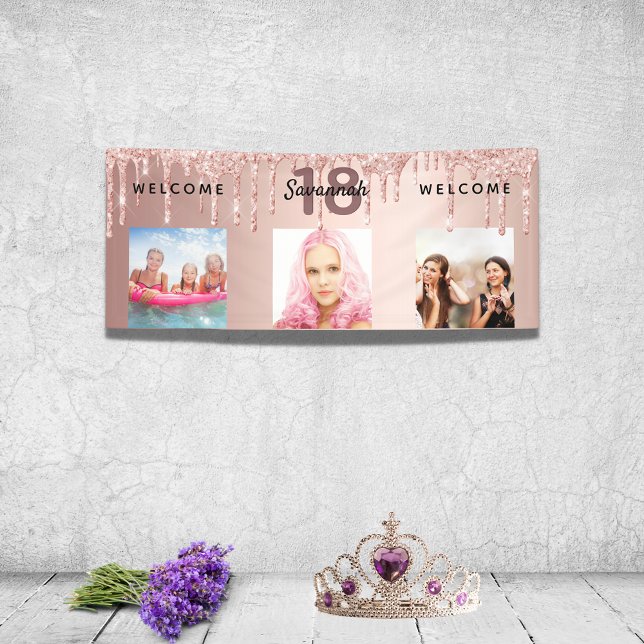 18th birthday photo rose gold glitter sparkle banner (Creator Uploaded)