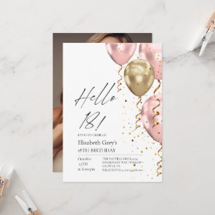 18th Birthday Pink and Gold Balloons Modern Invitation