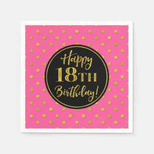 18th Birthday Pink Black Gold Dots Napkin
