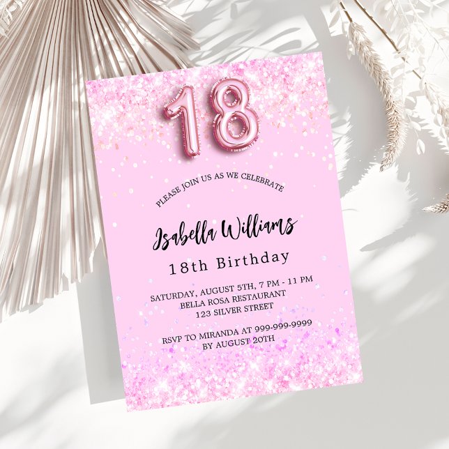 18th Birthday pink confetti girl party Invitation Postcard (Creator Uploaded)