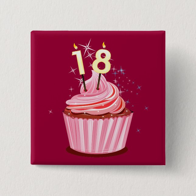 18th Birthday - Pink Cupcake 15 Cm Square Badge (Front)