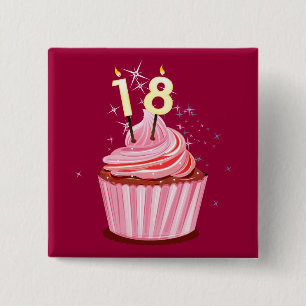 18th Birthday - Pink Cupcake 15 Cm Square Badge