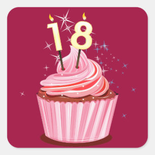 18th Birthday - Pink Cupcake Square Sticker