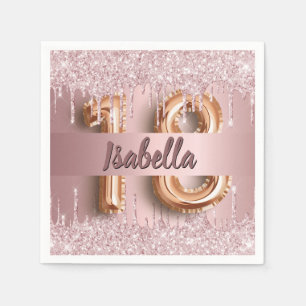 18th birthday pink dusty rose glitter monogram  napkin