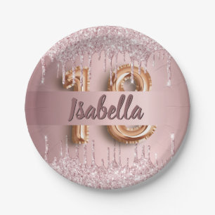 18th birthday pink dusty rose glitter monogram paper plate
