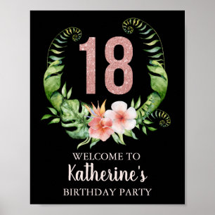 18th Birthday Pink Floral Personalised Poster