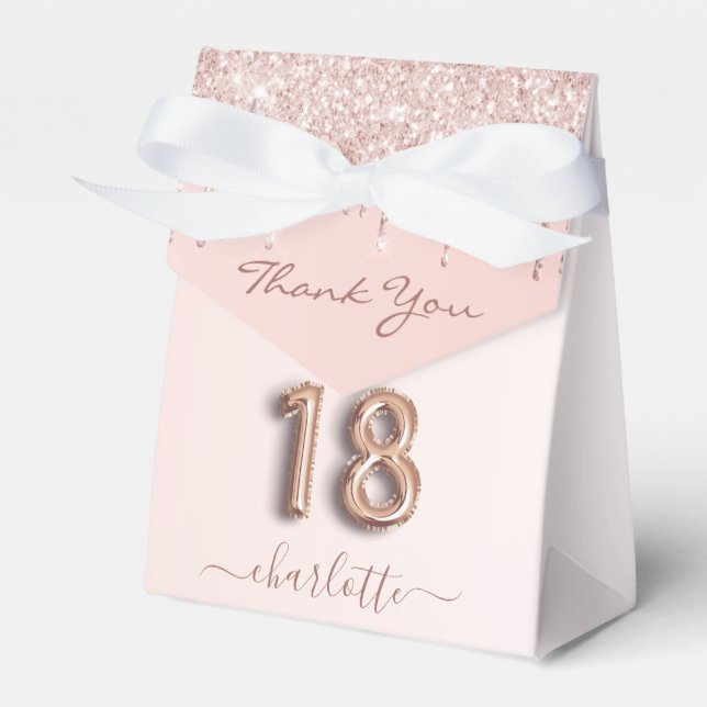 18th birthday pink rose gold drips thank you favour box (Front Side)