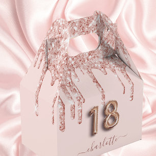 18th birthday pink rose gold glitter thank you favour box