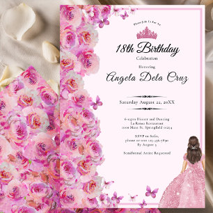 18th birthday Pink Roses and Dress Debut Invitation