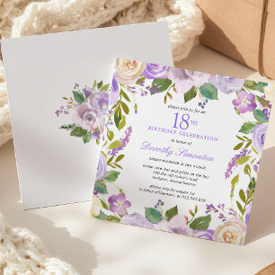 18th Birthday Pretty Purple Floral Invitation