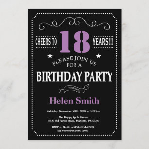 18th Birthday Purple and Black Chalkboard Invitation