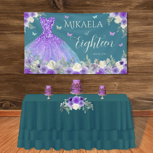18th Birthday Purple Floral Banner