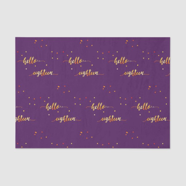 18th birthday purple gold hello 18 typography tissue paper (Front)
