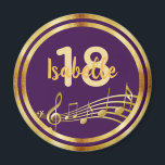 18th birthday purple gold music notes name girl magnet<br><div class="desc">Girly purple coloured background with faux gold music notes for a 18th birthday party. With a faux gold frame. Templates for age and name.  The name is written in a hand-lettered style script.  Golden letters and number.</div>