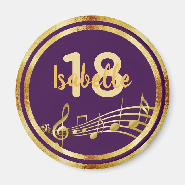 18th birthday purple gold music notes name girl magnet (Front)