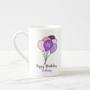 18th birthday purple & pink bunch of balloons bone china mug