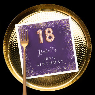 18th birthday purple rose gold sparkles name napkin