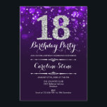 18th Birthday - Purple Silver Invitation<br><div class="desc">18th Birthday Invitation.
Elegant purple white design with faux glitter silver. Adult birthday. Features diamonds and script font. men or women bday invite.  Perfect for a stylish birthday party. Message me if you need further customization.</div>