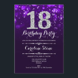 18th Birthday - Purple Silver Invitation<br><div class="desc">18th Birthday Invitation.
Elegant purple white design with faux glitter silver. Adult birthday. Features diamonds and script font. men or women bday invite.  Perfect for a stylish birthday party. Message me if you need further customization.</div>