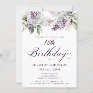 18th Birthday Purple Spring Lilac Flower Invitation