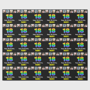 18th Birthday: Rainbow “18“; Custom Photos & Name Wrapping Paper
