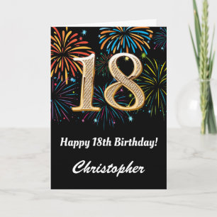 18th Birthday Rainbow Fireworks Black and Gold Card