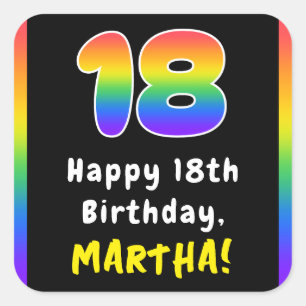 18th Birthday: Rainbow Spectrum # 18, Custom Name Square Sticker
