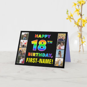 18th Birthday: Rainbow Text, Custom Photos & Name Card