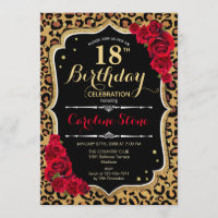 18th Birthday - Red Roses Leopard Print