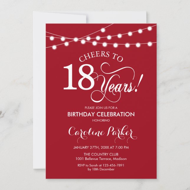 18th Birthday - Red White Invitation (Front)