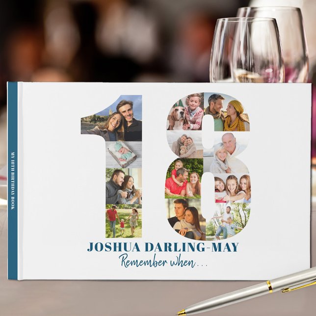 18th Birthday Remember When ... Blue Photo Collage Guest Book (Creator Uploaded)