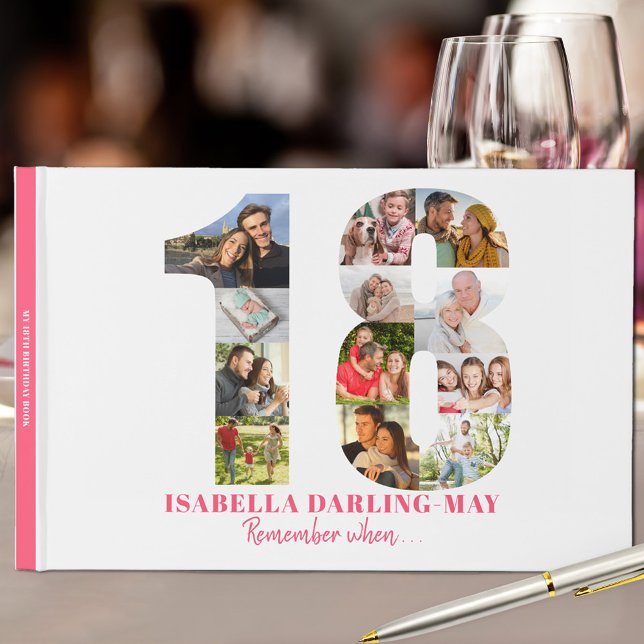 18th Birthday Remember When ... Pink Photo Collage Guest Book (Creator Uploaded)
