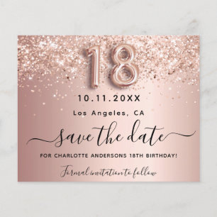18th birthday rose glitter budget save the date flyer