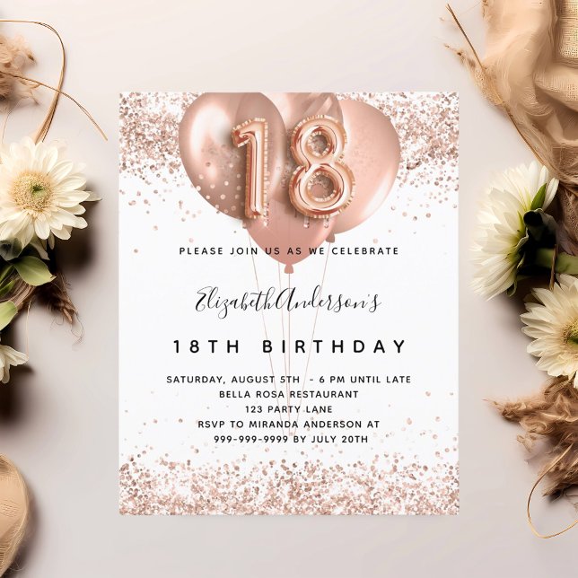 18th birthday rose gold balloons budget invitation flyer (Creator Uploaded)